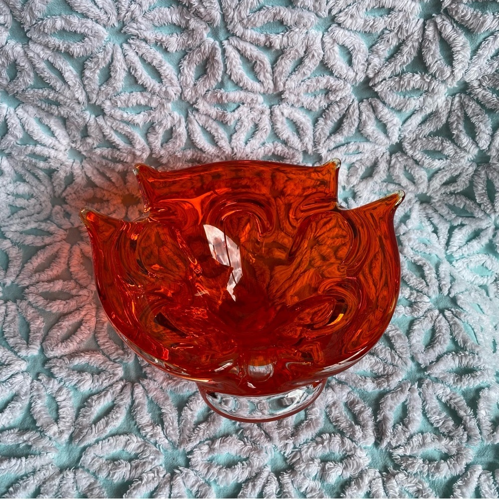 Vintage‎ Art glass chalet style candy bowl dish orange MCM decor